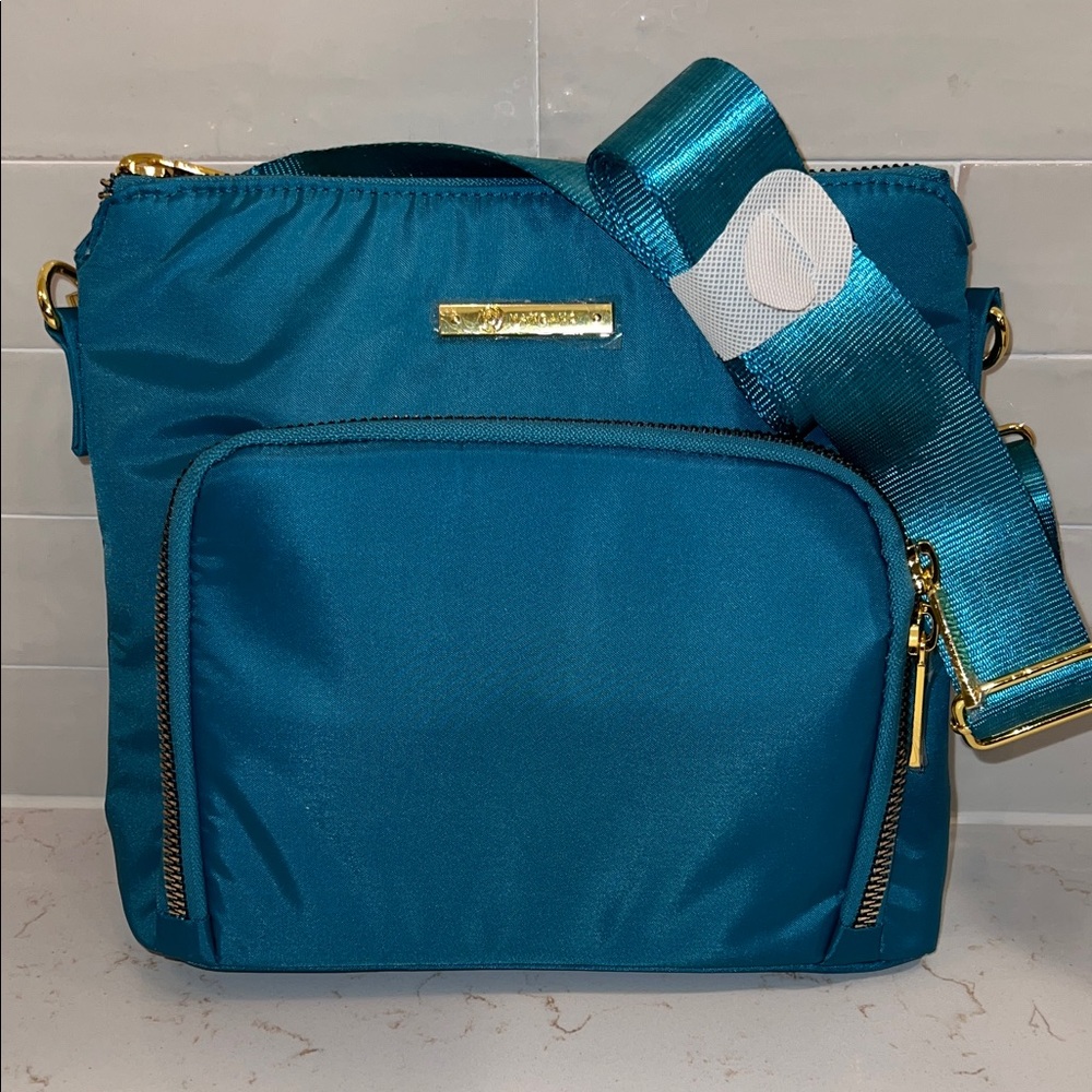 NWOT, Joy Mangano Eco Luxe World Traveler Light & Chic Crossbody Bag, Teal Ocean
